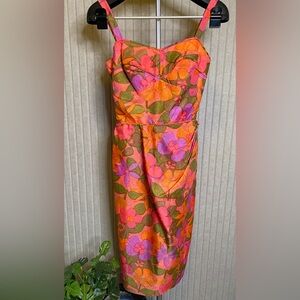 Vintage 70s Malia Hawaiian Dress Midi Floral Tropical Cruise Resort Sz Small XS
